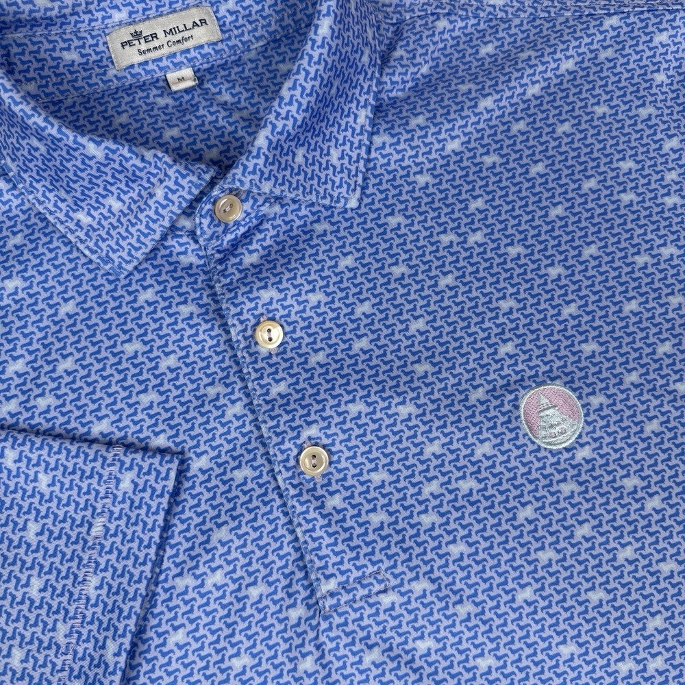 Peter Millar Summer Comfort Golf Polo Shirt Mens Medium Blue Dachshund Dog Print